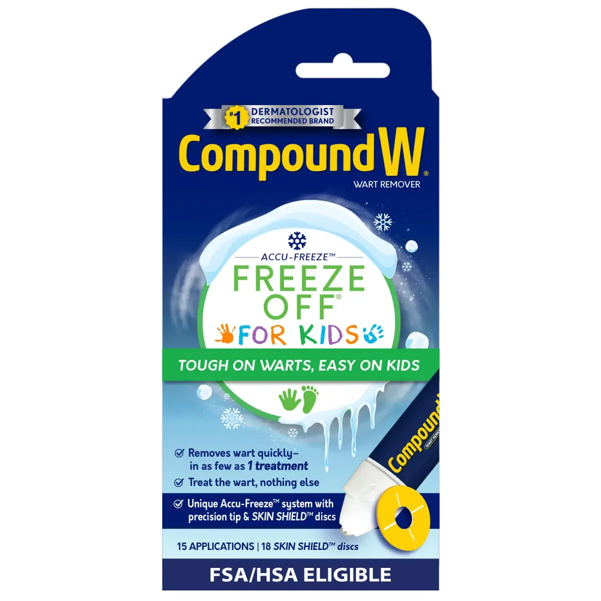 Compound W Freeze Off Wart Remover for Kids, 15 Applications | Cryo Treatment for Common & Plantar Warts - main product image