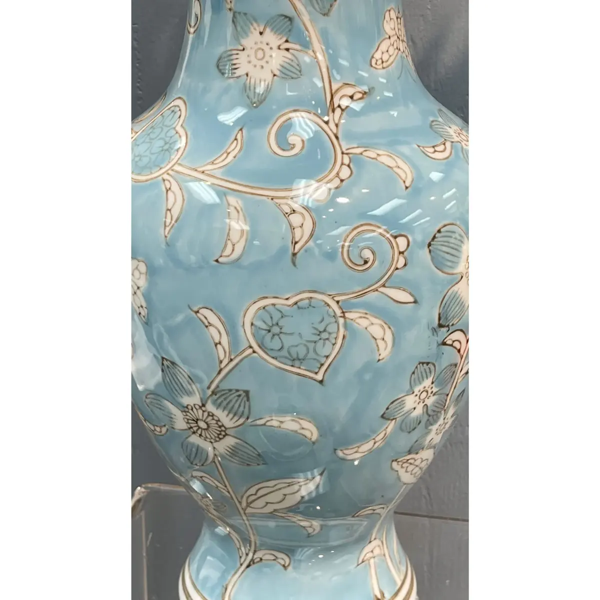 Galt International Light Blue and White Flower & Heart Chinoiserie Ceramic Vase 14" | Elegant Antique Style Home Decor - view 7