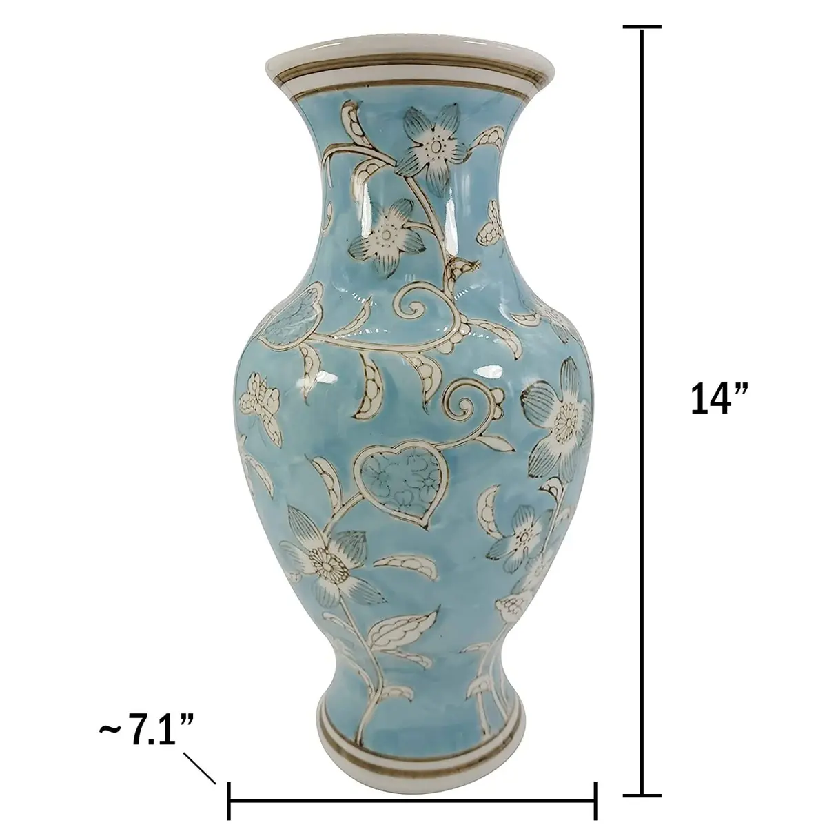 Galt International Light Blue and White Flower & Heart Chinoiserie Ceramic Vase 14" | Elegant Antique Style Home Decor - view 2