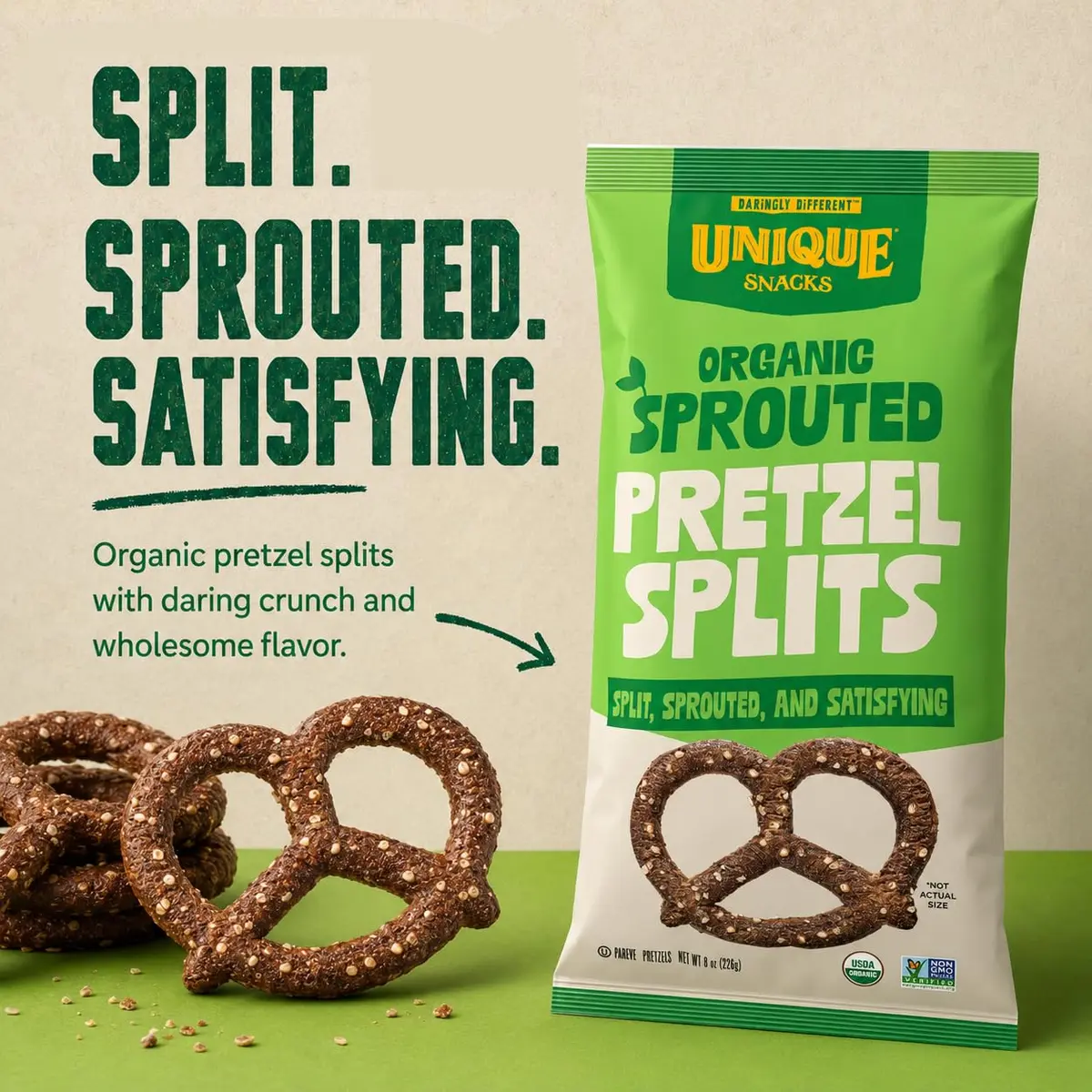 Unique Snacks Sprouted Splits Pretzels, Salted, 8 Oz | Certified Kosher & Non-GMO - view 2