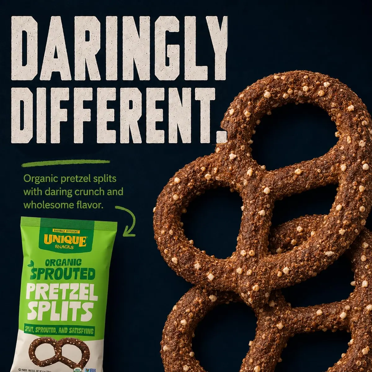 Unique Snacks Sprouted Splits Pretzels, Salted, 8 Oz | Certified Kosher & Non-GMO - view 3