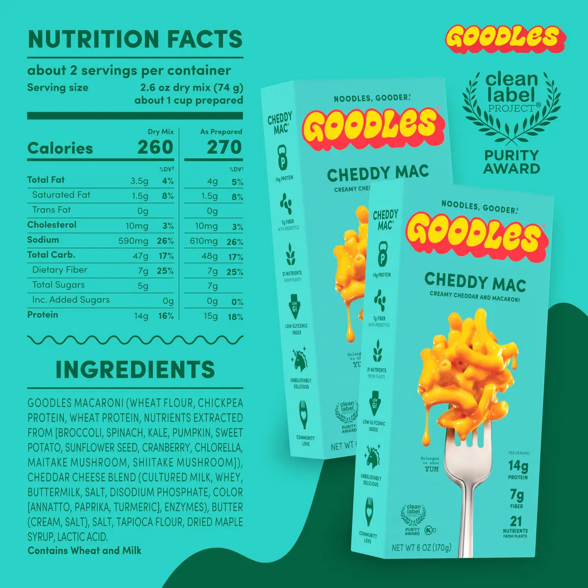 GOODLES Mac & Cheese Cheddar 6oz (170g) | 14g Protein Per Serving - view 2