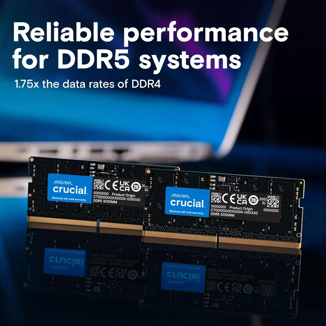 Crucial 32GB DDR5 RAM 4800MHz CL40 SODIMM Laptop Memory (32GB, 1-Module) | Boosts System Performance - view 2