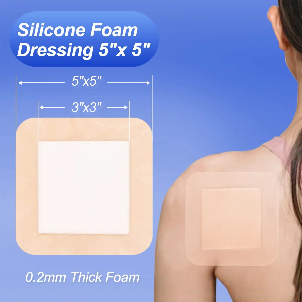 Niceful Silicone Foam Dressing 5"x5" (10 Pcs) | Gentle Adhesive for Sensitive Skin - view 2