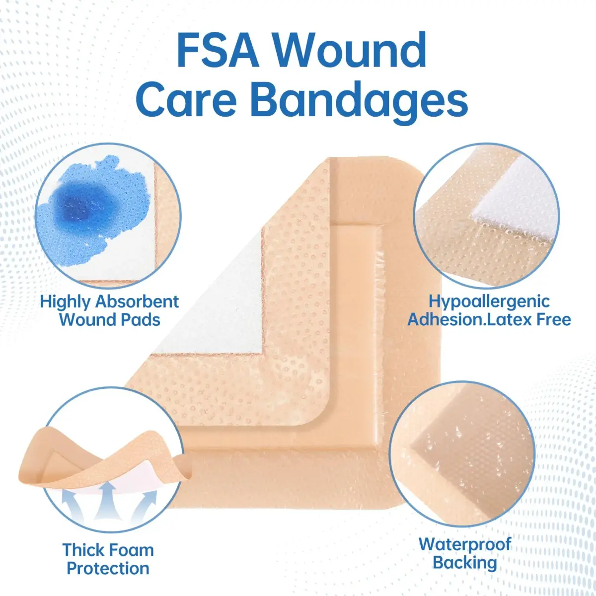 Niceful Silicone Foam Dressing 4"x4" (2.5"x2.5" Pad), 5 Pcs | High Absorbency Wound Care with Border Adhesive - view 2