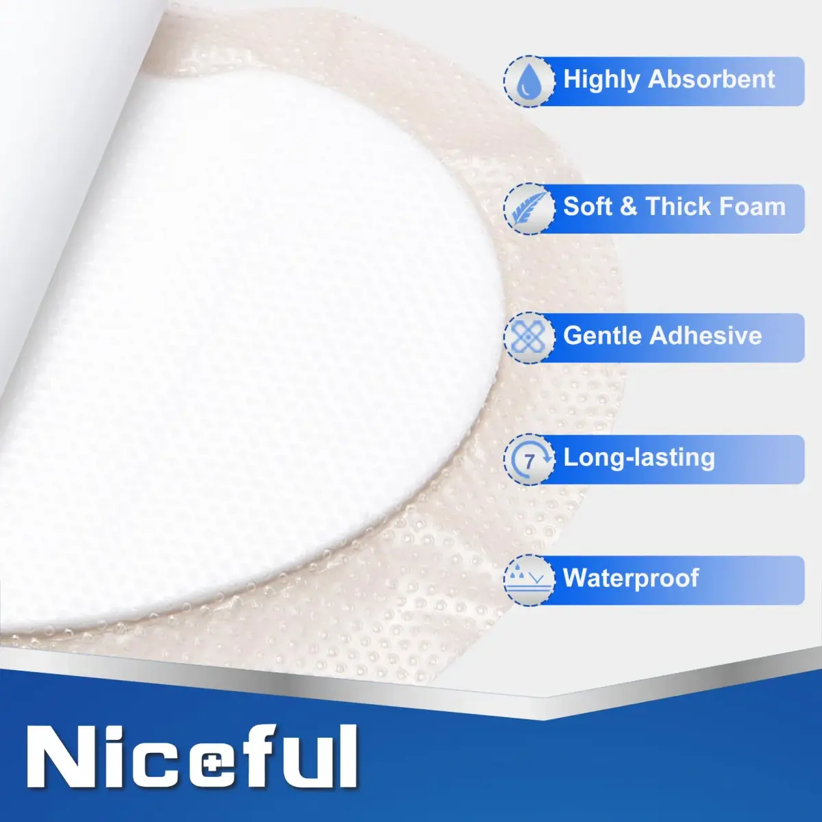Niceful Sacral Silicone Foam Dressing 9"x9" (22.86cm x 22.86cm) 5 PCS | Moist Healing for Bed Sores - view 3