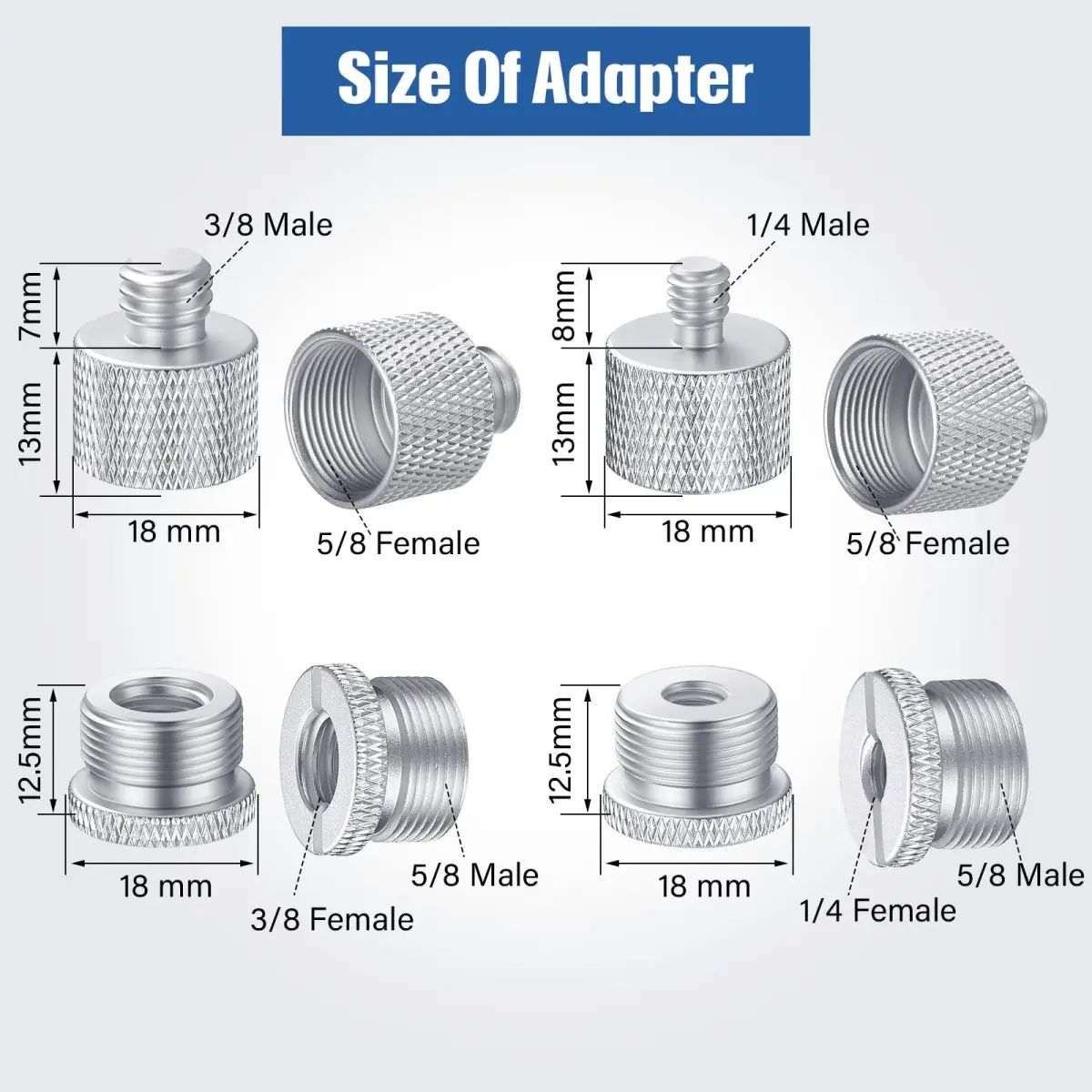 Moxweyeni 8 Pcs Mic Stand Adapter Set | 5/8" to 3/8" & 1/4" Thread Converters - view 3