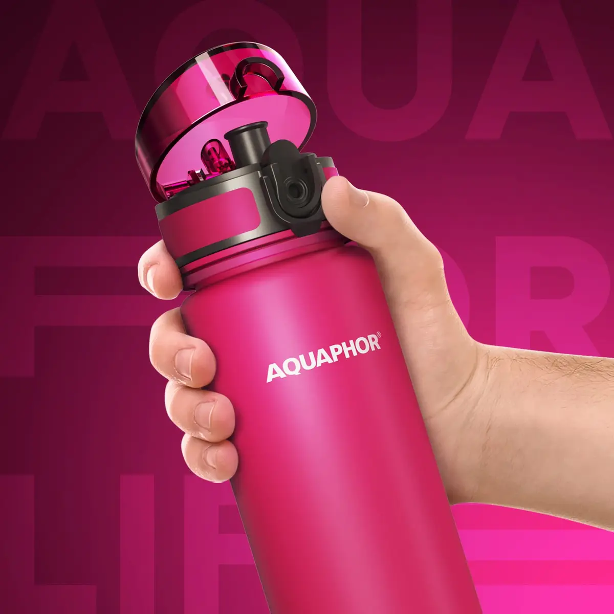 AQUAPHOR City Water Filter Bottle 17 oz | Reusable & Portable Filtered Water Bottle | BPA-Free | Pink - view 2