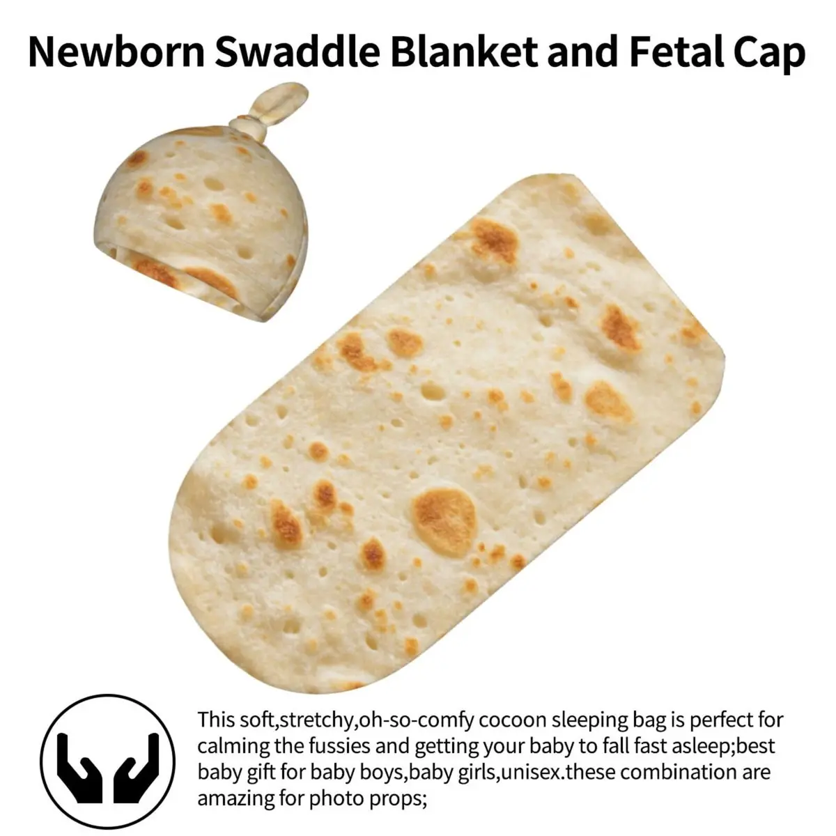 Osvbs Burrito Taco Tortilla Newborn Swaddle Blanket with Beanie Set | Soft & Stretchy for 0-6 Months - view 2