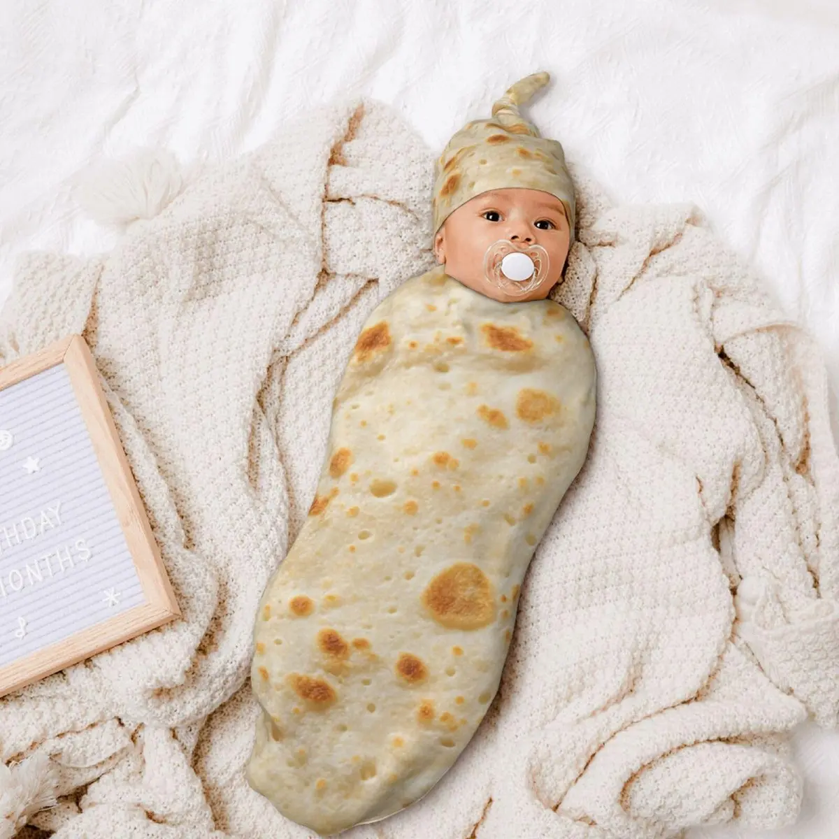 Osvbs Burrito Taco Tortilla Newborn Swaddle Blanket with Beanie Set | Soft & Stretchy for 0-6 Months - view 3