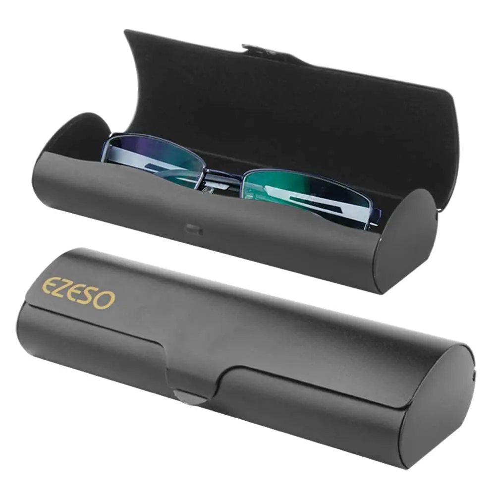 EZESO ESSENTIAL SKINCARE Hard Eyeglass Case for Men & Women, Aluminum Alloy with Suede Lining, Black (2-Pack, Small) - main product image