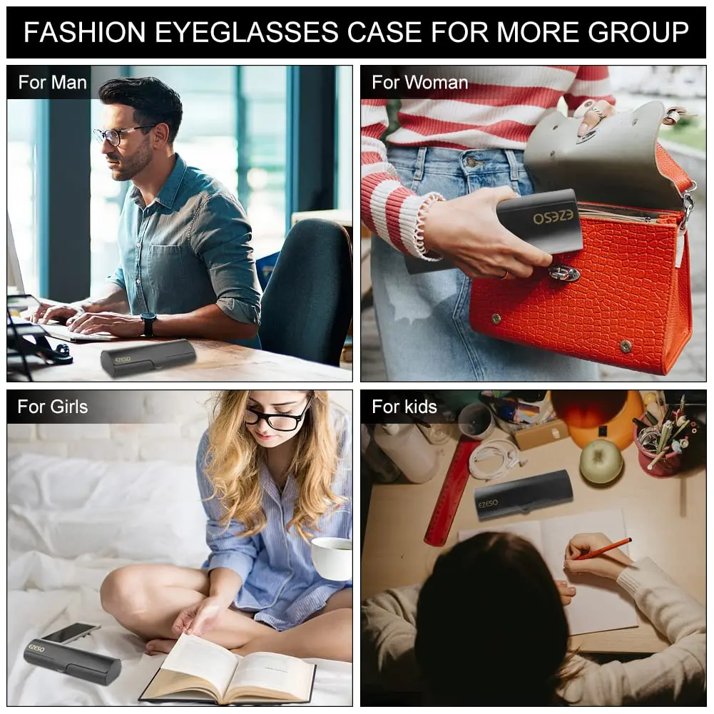 EZESO ESSENTIAL SKINCARE Hard Eyeglass Case for Men & Women, Aluminum Alloy with Suede Lining, Black (2-Pack, Small) - view 7