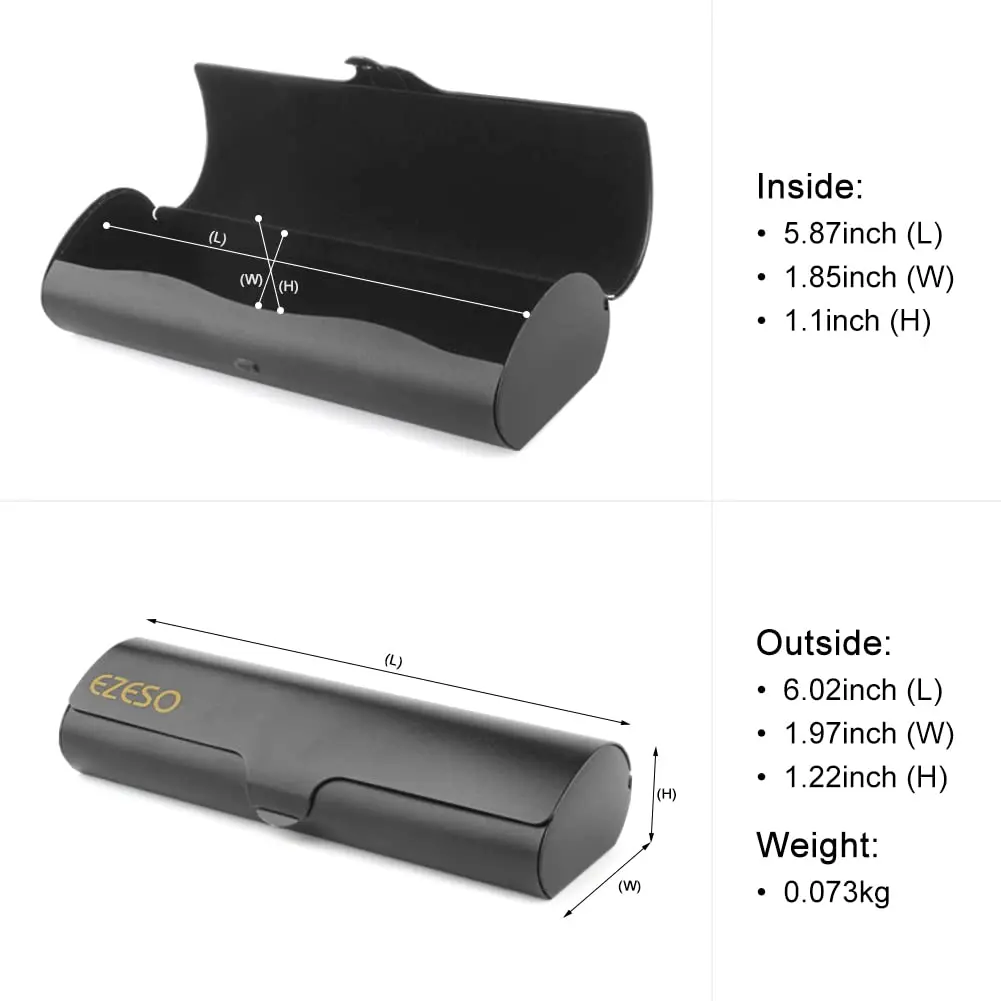 EZESO ESSENTIAL SKINCARE Hard Eyeglass Case for Men & Women, Aluminum Alloy with Suede Lining, Black (2-Pack, Small) - view 2