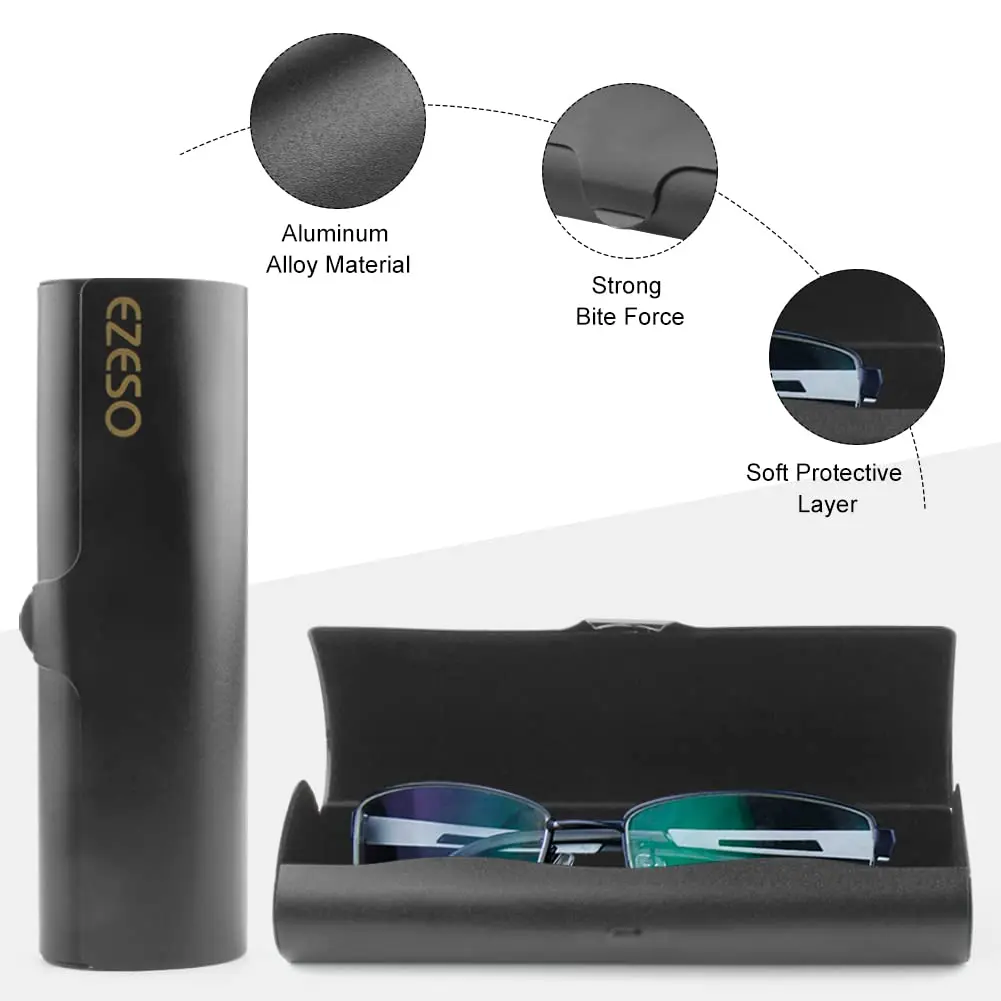EZESO ESSENTIAL SKINCARE Hard Eyeglass Case for Men & Women, Aluminum Alloy with Suede Lining, Black (2-Pack, Small) - view 3