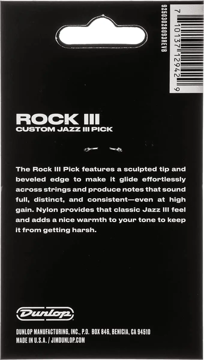 Jim Dunlop Rock III Nylon Custom Jazz III Guitar Picks 0.73mm (6-Pack) | Play Fast, Clear Notes - view 2
