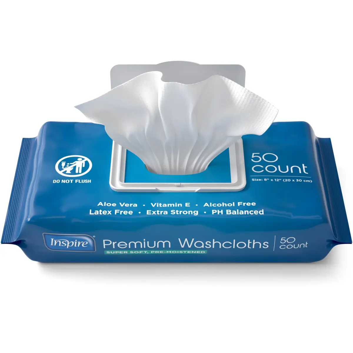 Inspire Adult Wet Wipes, Wash Cloths 50 Count (Pack of 1) | Hypoallergenic & Aloe Vera Infused for Sensitive Skin - main product image