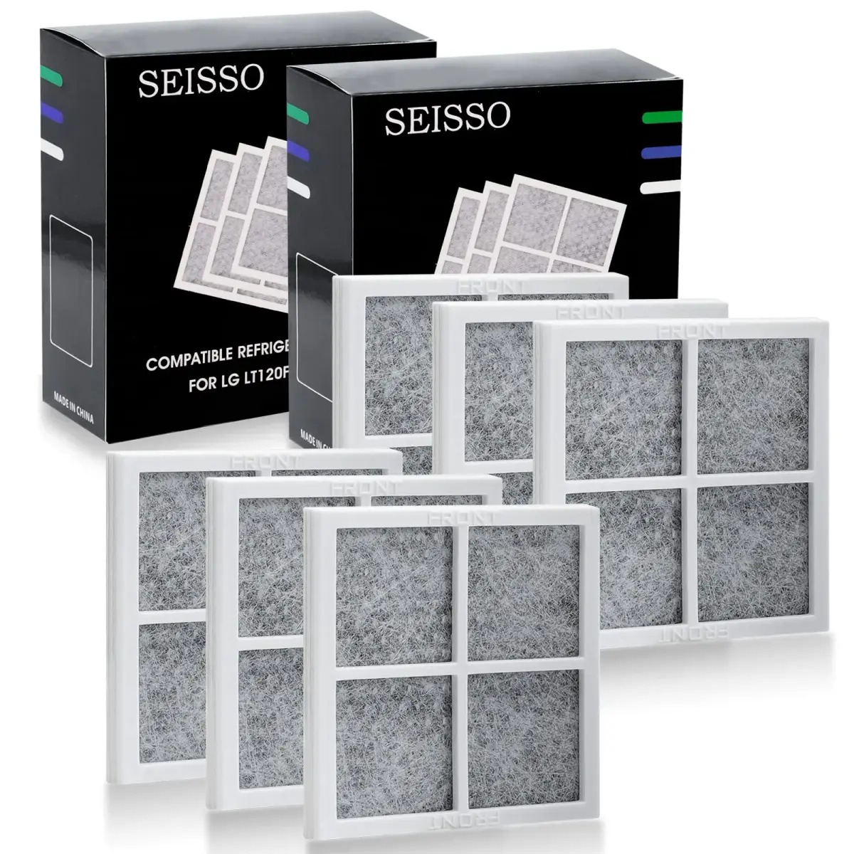 SEISSO LT120F Refrigerator Air Filter 6 Packs (8.1cm x 8.1cm x 0.86cm) | Activated Carbon Odor Absorber - main product image
