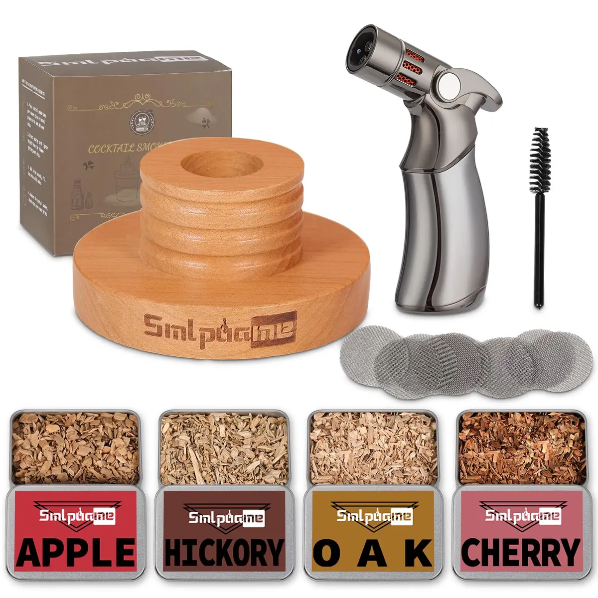 Smlpuame Cocktail Smoker Kit with 4 Wood Chip Flavors | Cherry Wood Infuser for Bourbon Whiskey Drinks — Cocktail Smoker with Torch Set - main product image