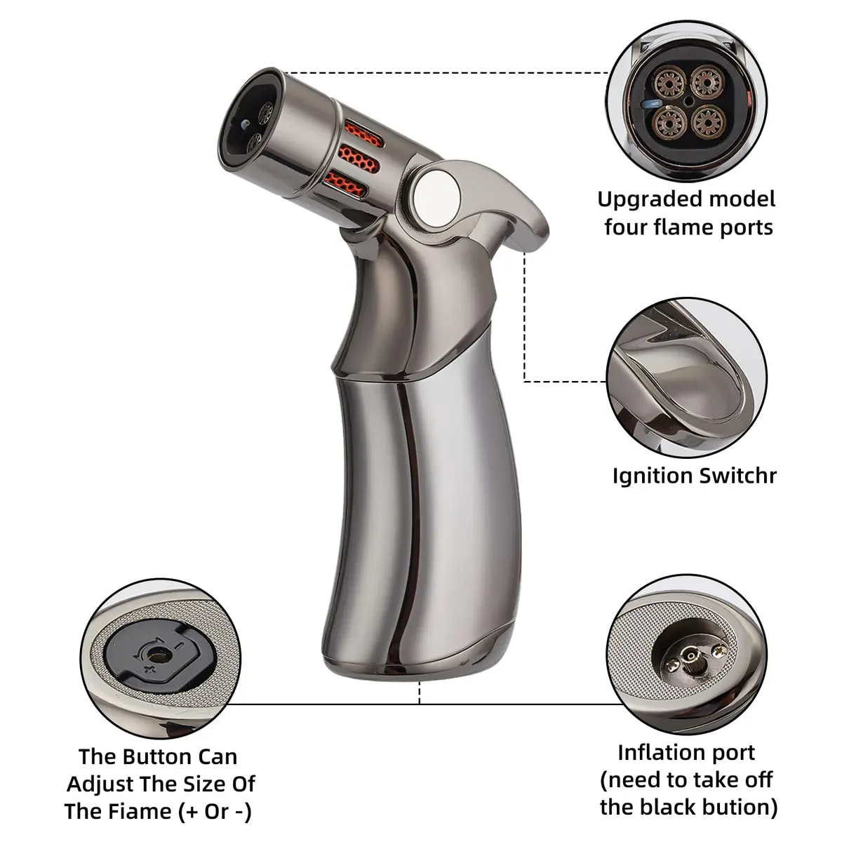 Smlpuame Cocktail Smoker Kit with 4 Wood Chip Flavors | Cherry Wood Infuser for Bourbon Whiskey Drinks — Cocktail Smoker with Torch Set - view 3
