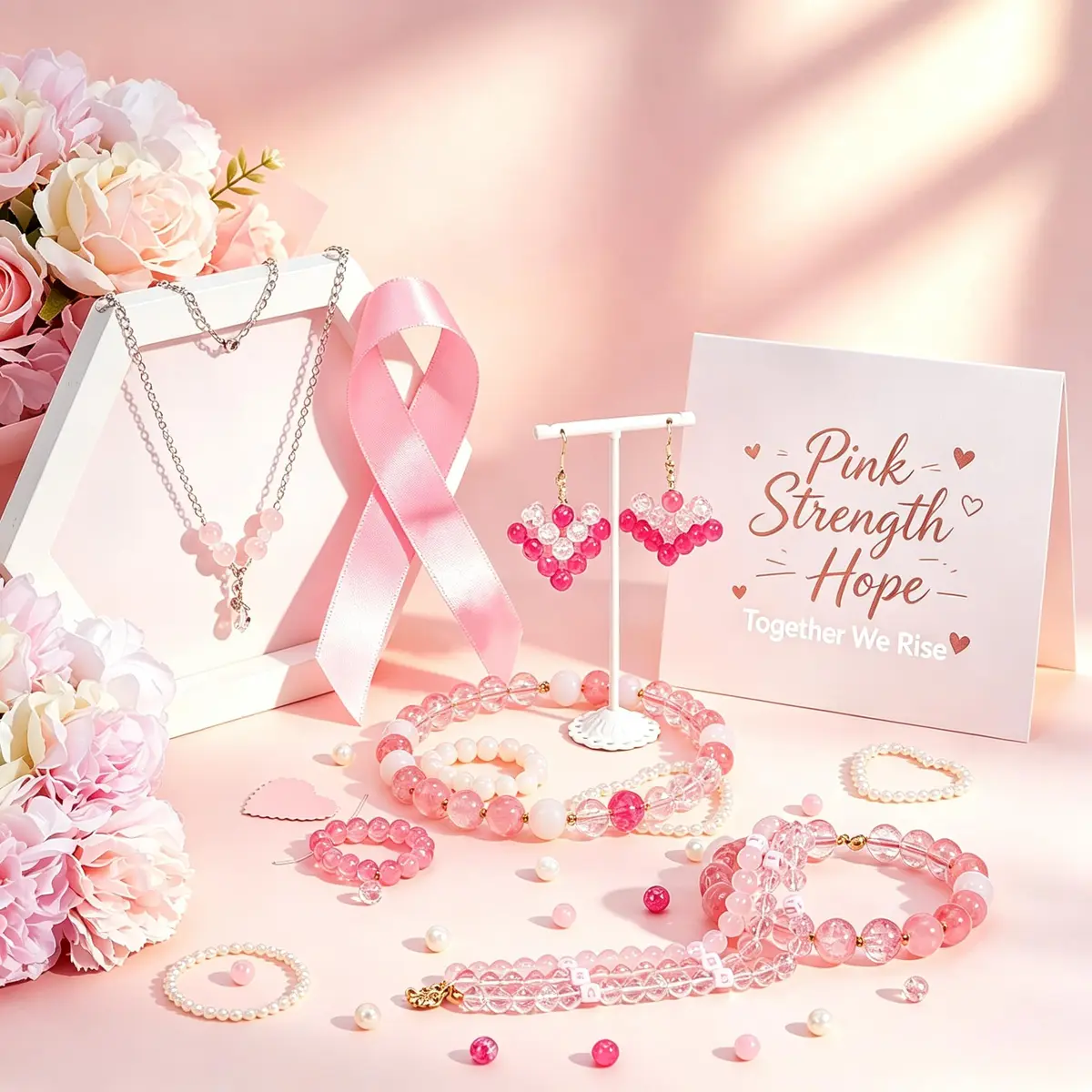 PH PandaHall 450pcs 8mm Pink Glass Beads | Breast Cancer Awareness Beads for Jewelry Making - view 6