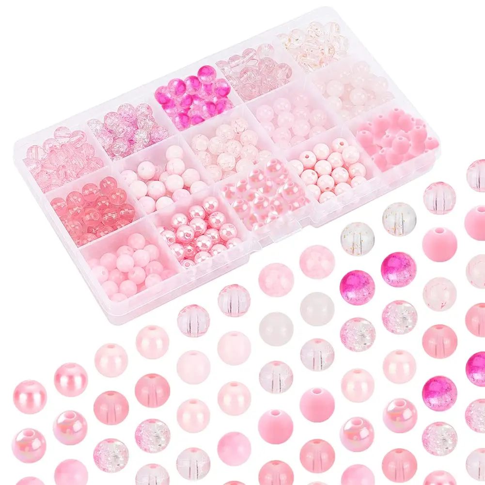 PH PandaHall 450pcs 8mm Pink Glass Beads | Breast Cancer Awareness Beads for Jewelry Making - view 7