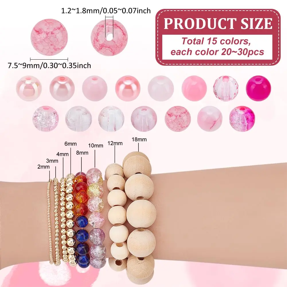 PH PandaHall 450pcs 8mm Pink Glass Beads | Breast Cancer Awareness Beads for Jewelry Making - view 2
