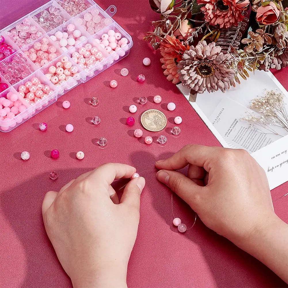 PH PandaHall 450pcs 8mm Pink Glass Beads | Breast Cancer Awareness Beads for Jewelry Making - view 3