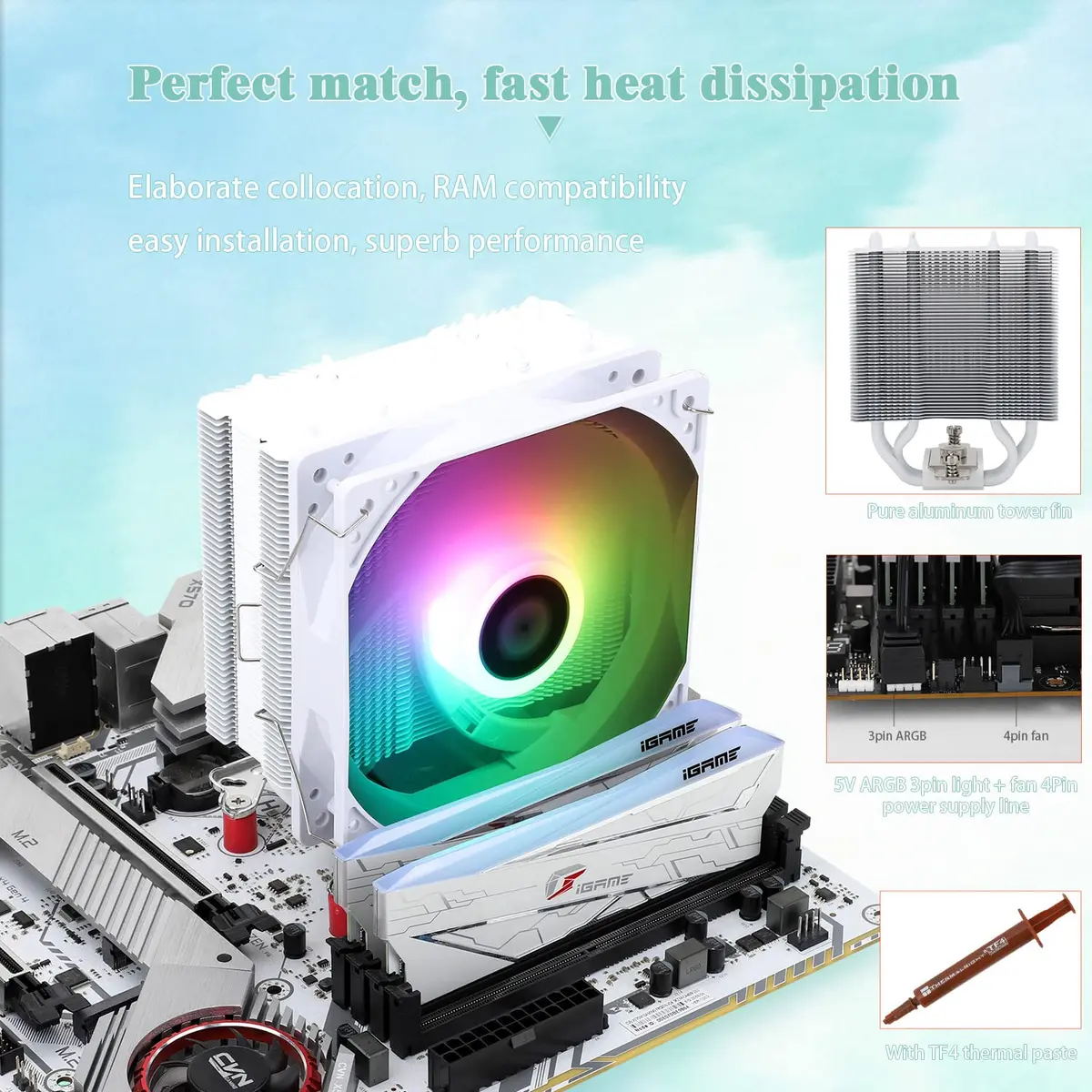 Thermalright AssassinX120 SE ARGB White CPU Air Cooler 120mm (4.72 inches) | Compatible with Intel LGA1700/1851 & AMD AM4/AM5 - view 4