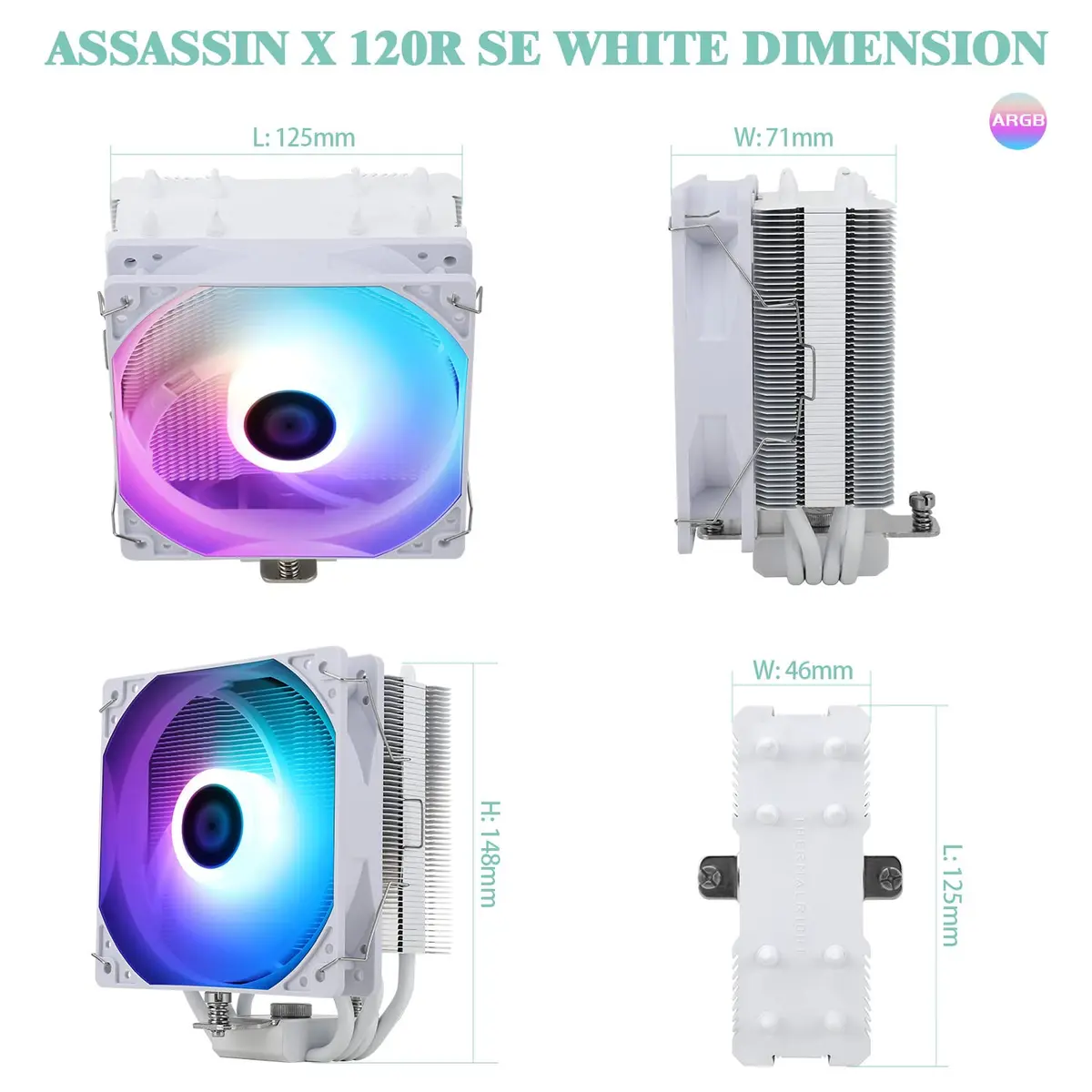 Thermalright AssassinX120 SE ARGB White CPU Air Cooler 120mm (4.72 inches) | Compatible with Intel LGA1700/1851 & AMD AM4/AM5 - view 5
