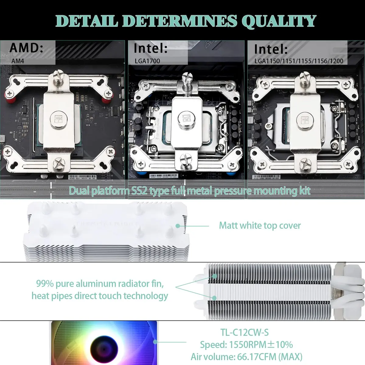 Thermalright AssassinX120 SE ARGB White CPU Air Cooler 120mm (4.72 inches) | Compatible with Intel LGA1700/1851 & AMD AM4/AM5 - view 3