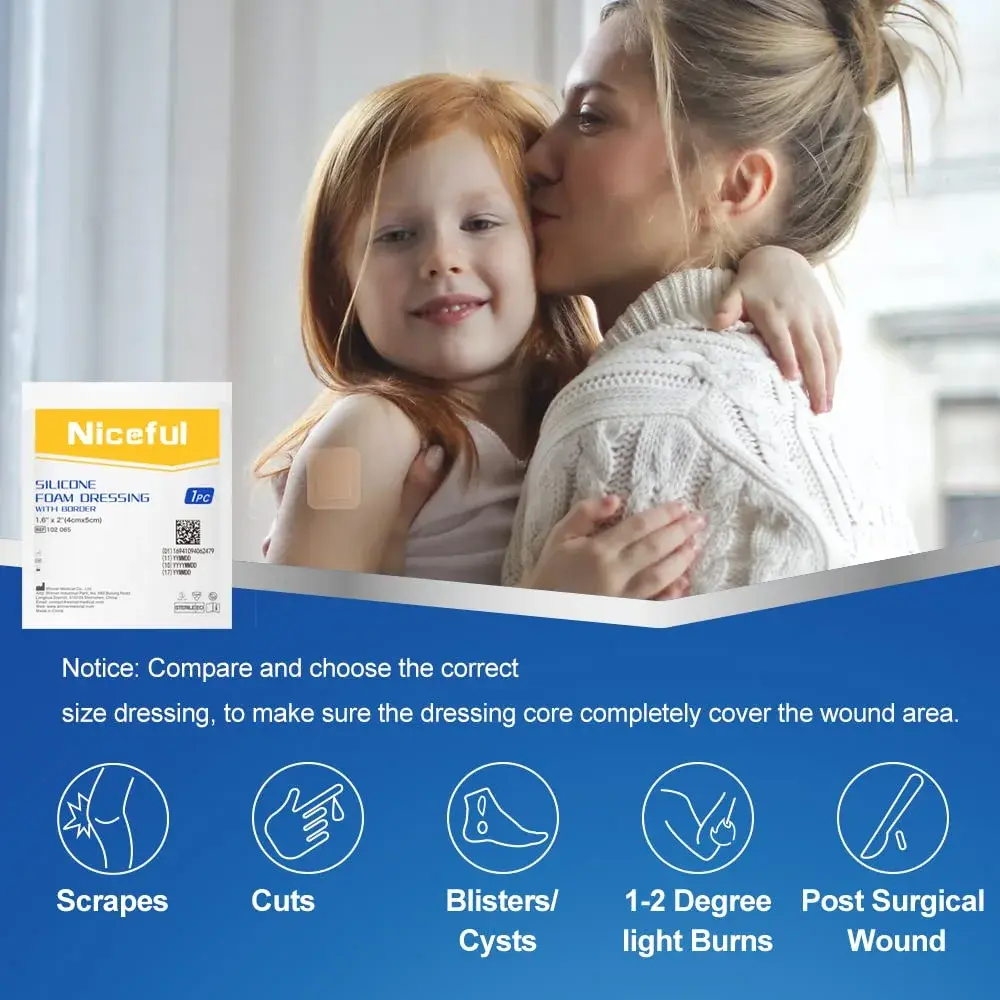 Niceful Silicone Foam Dressing 1.6x2 Inch (10 Pcs) | 5-Layer Absorbent Core for Wound Care - view 2