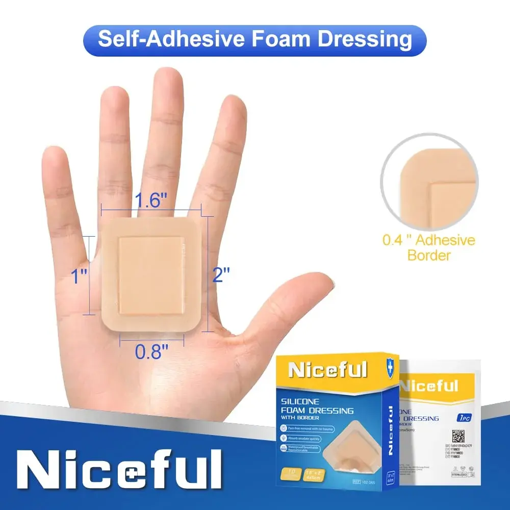 Niceful Silicone Foam Dressing 1.6x2 Inch (10 Pcs) | 5-Layer Absorbent Core for Wound Care - view 3