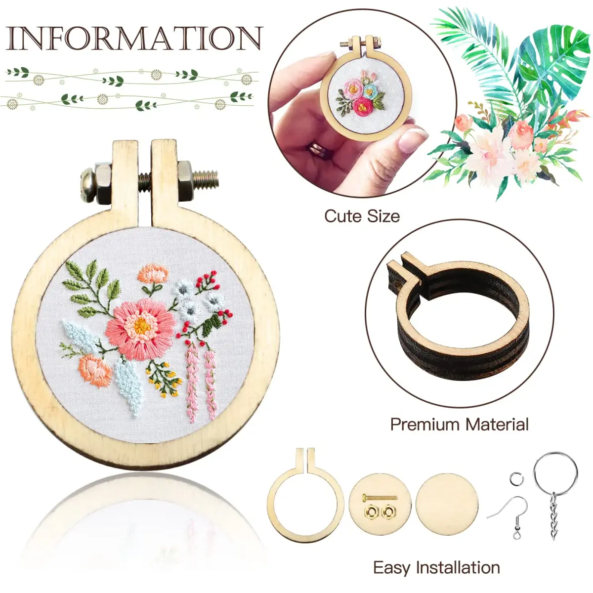 ZOCONE 40 Pack Mini Embroidery Hoops Set | DIY Pendant Keychain Crafting - view 4