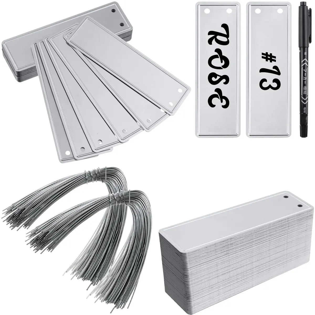 Ioffersuper Aluminum Plant Tags with Metal Wires - 200 Pack, 1 x 3.25 Inch | Waterproof Outdoor Garden Markers - main product image