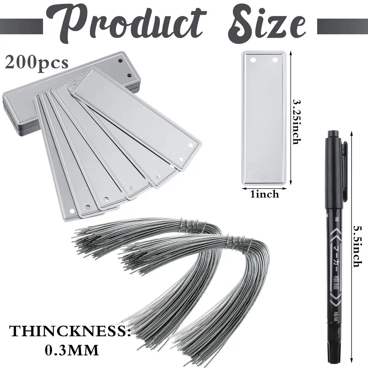 Ioffersuper Aluminum Plant Tags with Metal Wires - 200 Pack, 1 x 3.25 Inch | Waterproof Outdoor Garden Markers - view 3