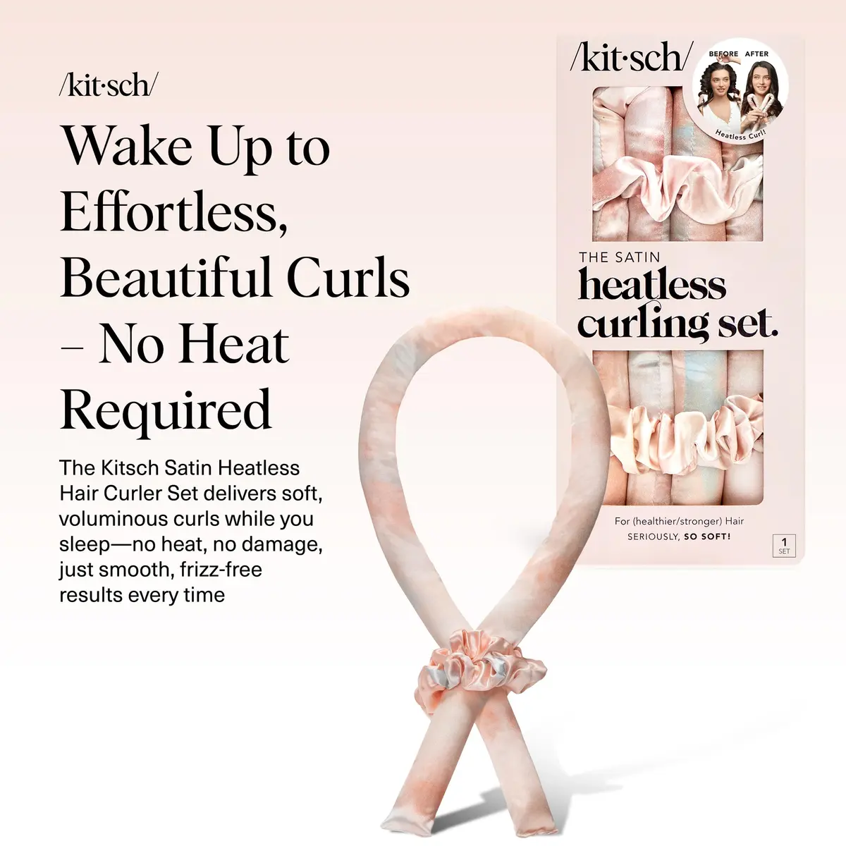 Kitsch Satin Heatless Curls Overnight Set - Sunset Tie Dye | 34" Rod & 2 Satin Scrunchies - view 2