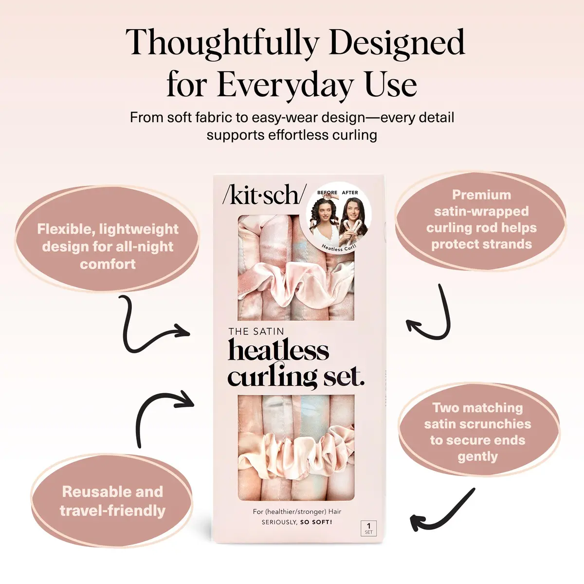 Kitsch Satin Heatless Curls Overnight Set - Sunset Tie Dye | 34" Rod & 2 Satin Scrunchies - view 4
