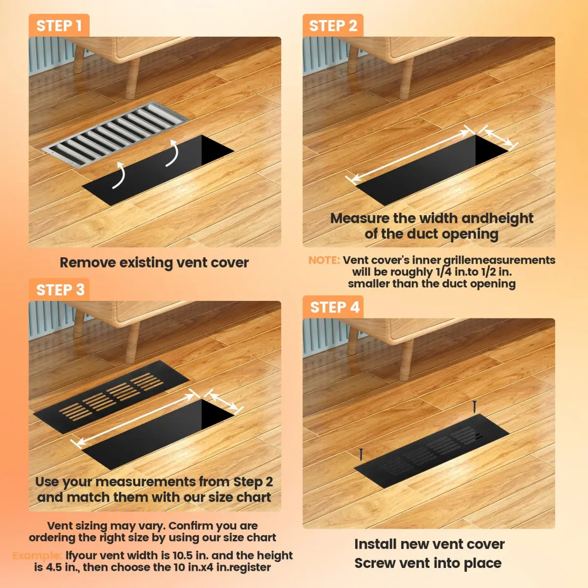 Geesatis White Air Vent Covers 9.8 x 3.1 Inch | Rust-Proof Aluminum Alloy for Cabinets & Closets - view 4