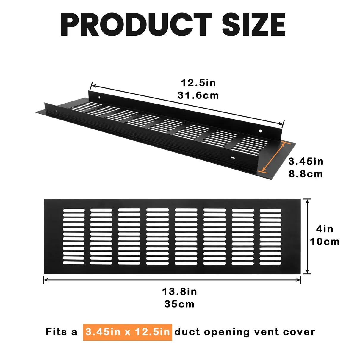 Geesatis Black Air Vent Covers for HVAC Duct Openings | Rust-Proof Aluminum, 12.5'' x 3.45" | 2 Pack - view 2