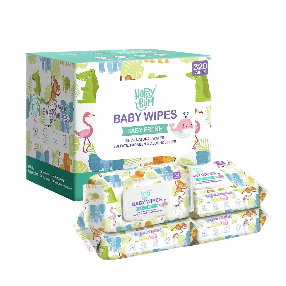 HAPPY BUM Baby Wet Wipes Unscented 320 Count | Gentle on Sensitive Skin, Extra Large Size - view 8