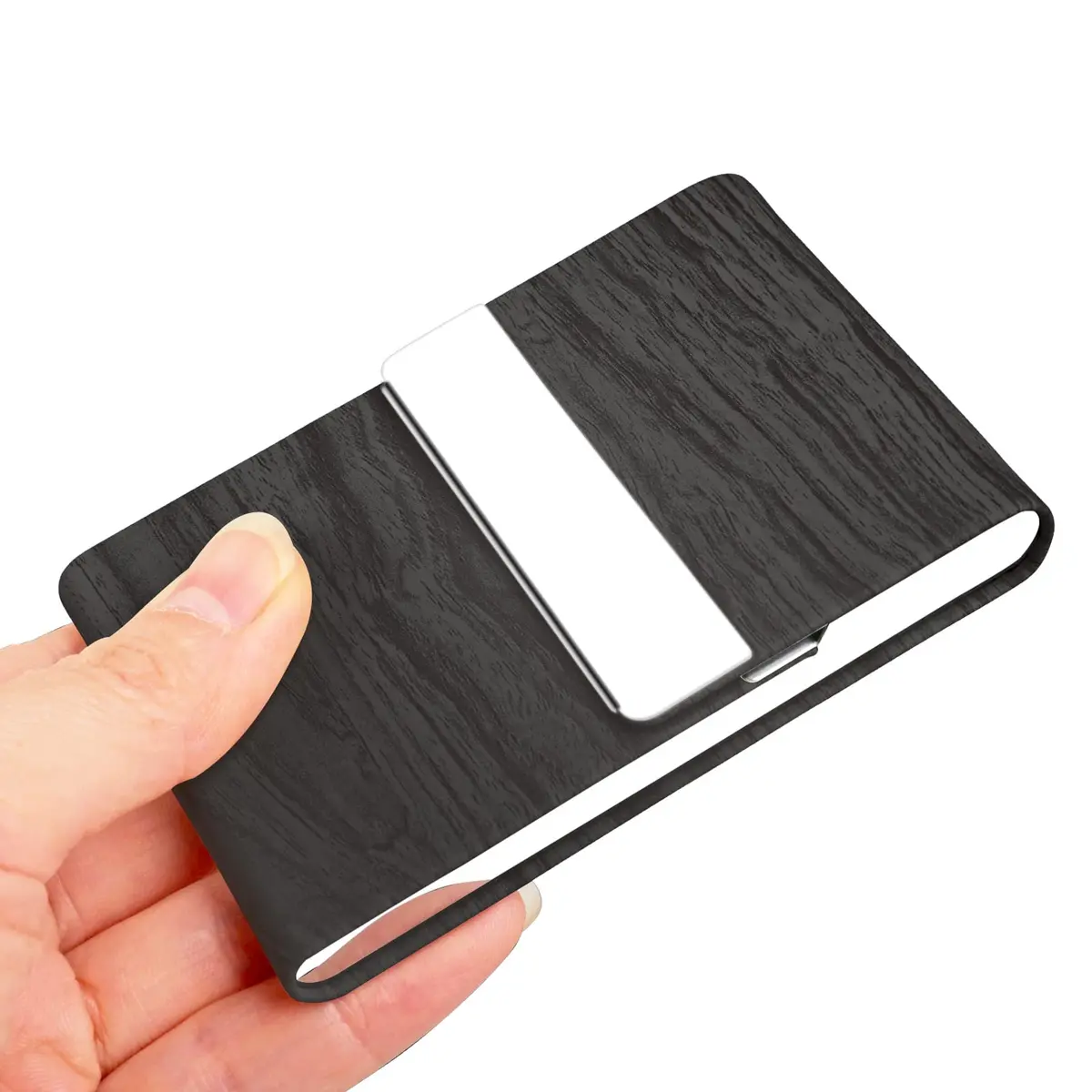JuneLsy Professional PU Leather Business Card Holder Case with Magnetic Shut (BlackDM) | Holds 15-20 Cards - view 3