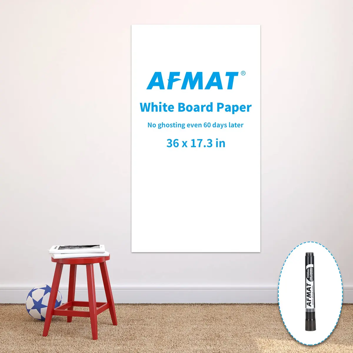 AFMAT Whiteboard Sticker 17.3" x 36" | Stain-Proof Peel & Stick White Board for Wall - main product image
