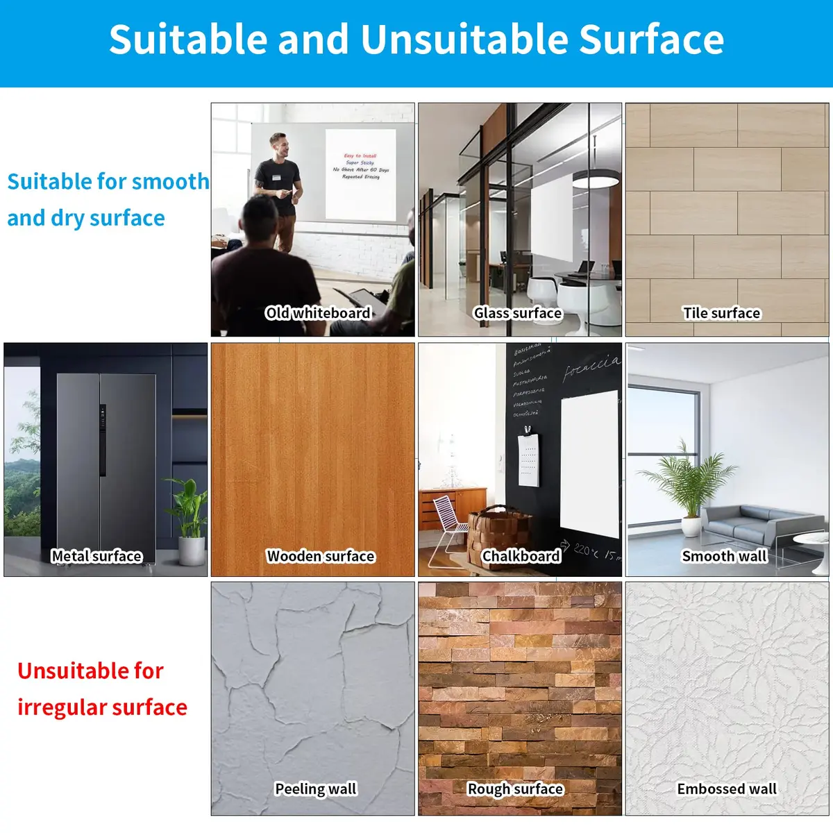 AFMAT Whiteboard Sticker 17.3" x 36" | Stain-Proof Peel & Stick White Board for Wall - view 7