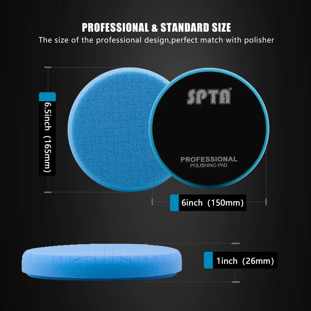 SPTA Blue T60 Moderate-Cut Foam Polishing Pads 16.5cm (6.5 Inch) | Remove Sanding Marks & Oxidation - view 2