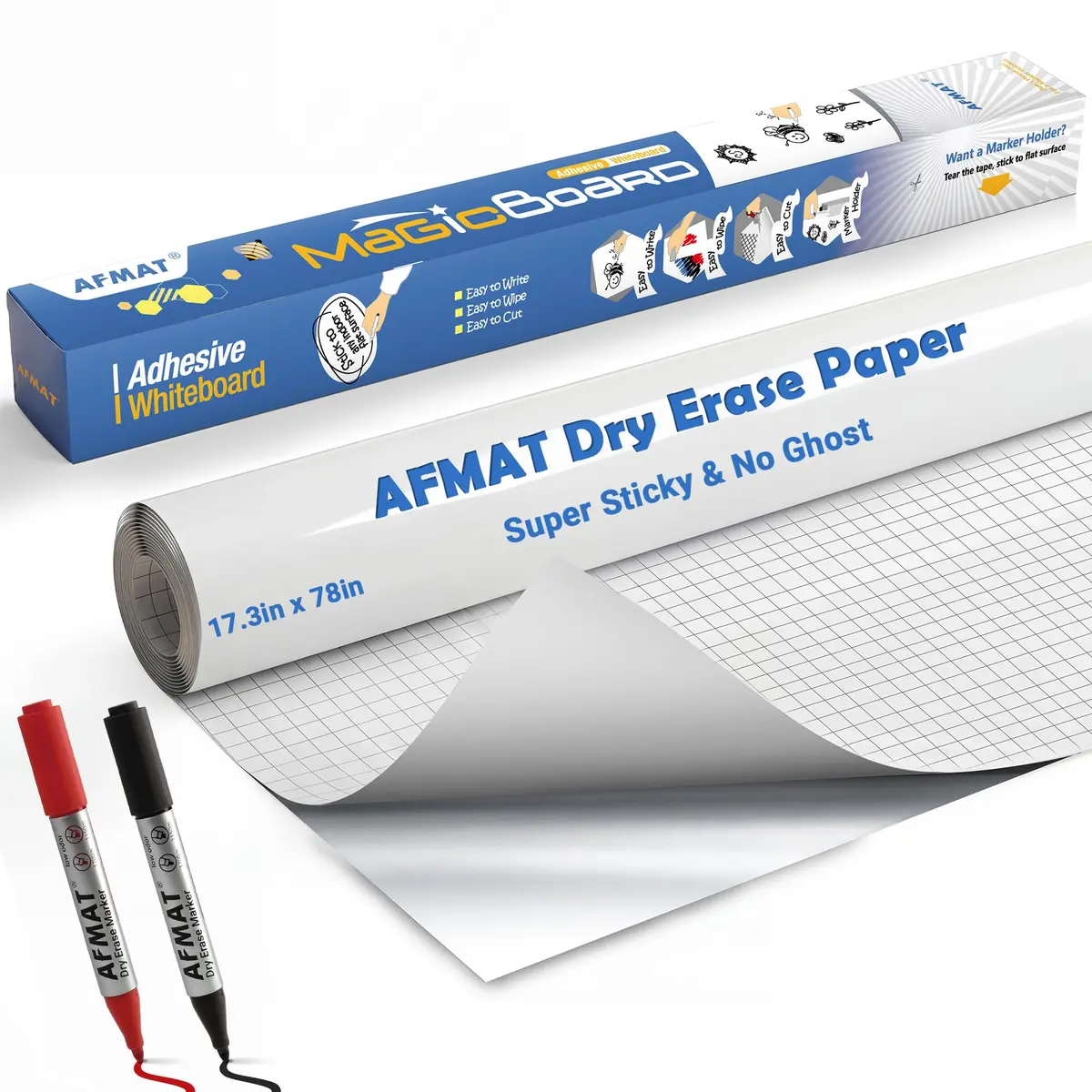 AFMAT Whiteboard Sticker 17.3" x 78" | No Ghost, Peel & Stick Dry Erase Wallpaper - main product image