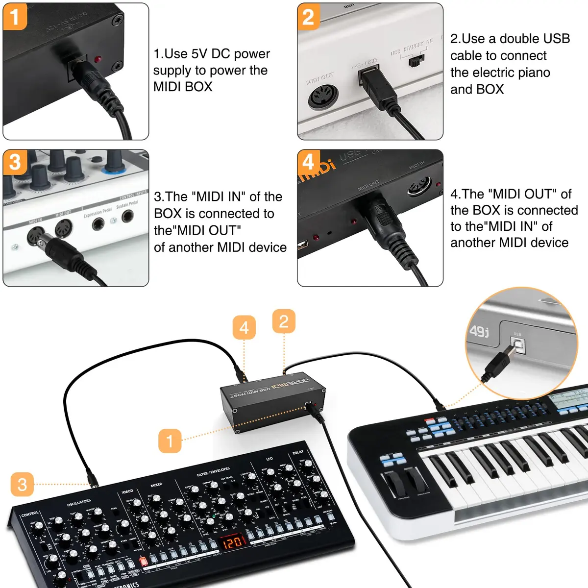 Camola Upgraded USB Host MIDI Interface 1-in 1-out | High-Speed USB to MIDI Converter with 16 Channels - view 2