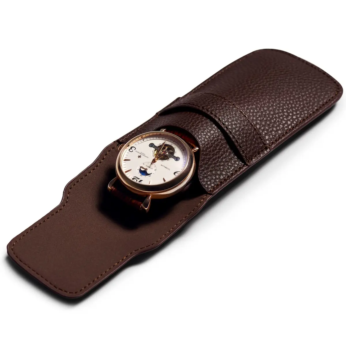 Woodten Brown PU Leather Watch Pouch | Slim Travel Storage Bag for Jewelry & Watches - view 5