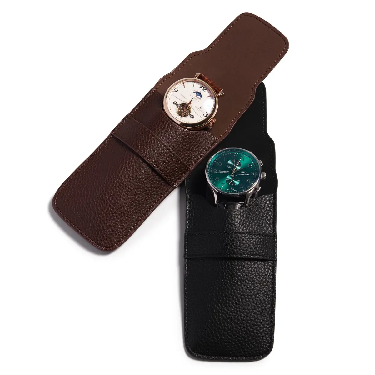Woodten Brown PU Leather Watch Pouch | Slim Travel Storage Bag for Jewelry & Watches - view 3