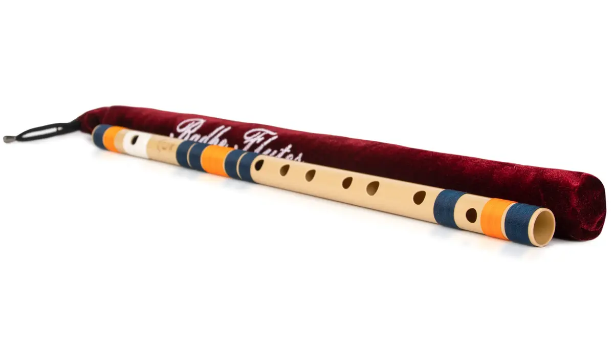 Radhe Flutes C Natural Bansuri | 51cm (20.1in) | Tuned A=440Hz, PVC Fiber, Dark Blue & Orange Threads - view 4