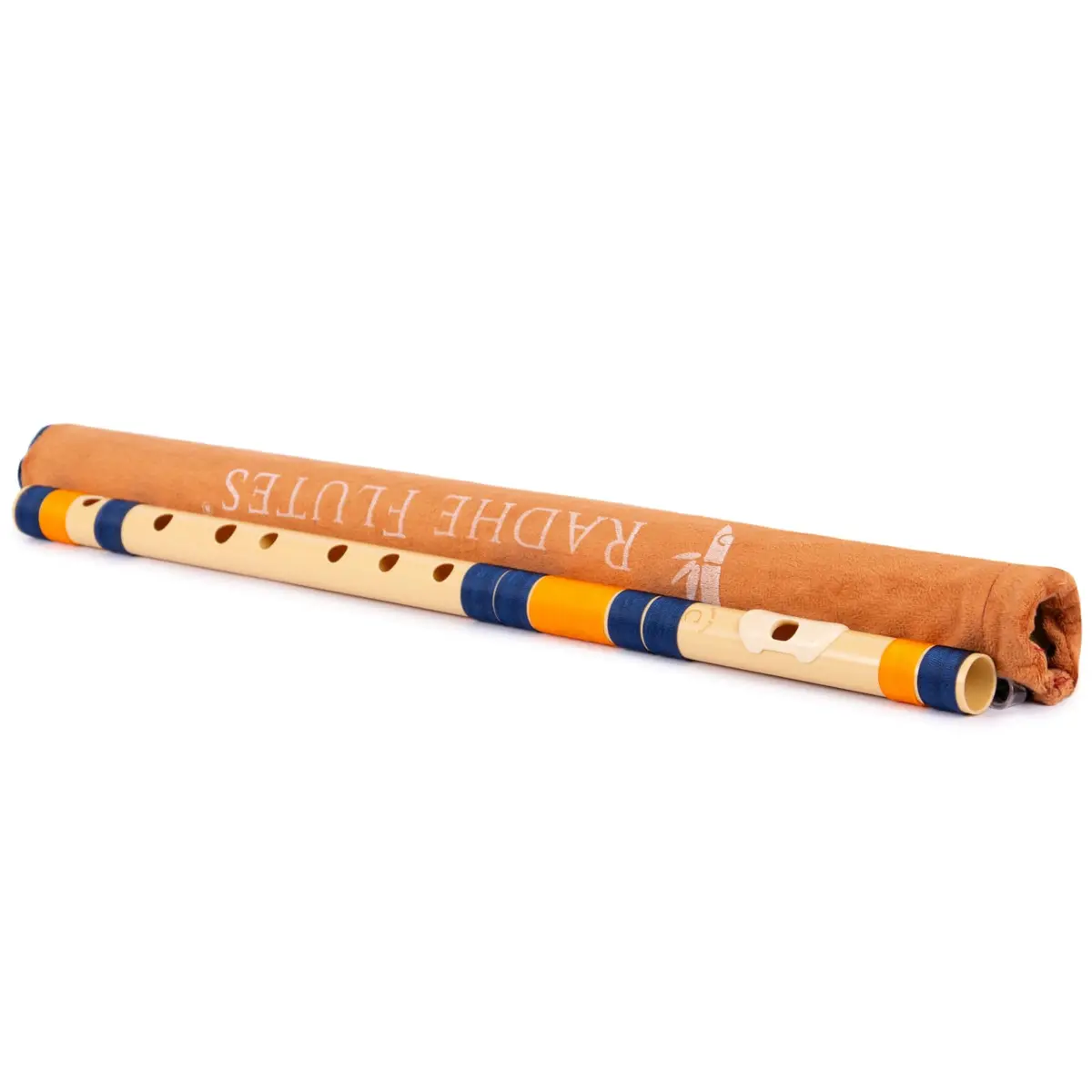 Radhe Flutes C Natural Bansuri | 51cm (20.1in) | Tuned A=440Hz, PVC Fiber, Dark Blue & Orange Threads - view 5